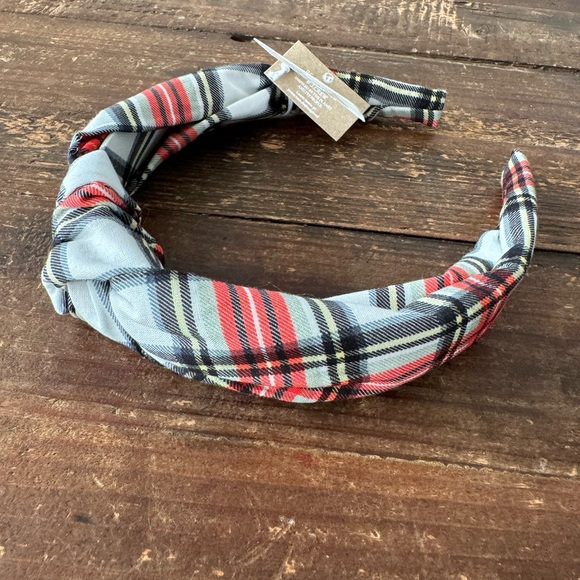 NWT Crewcuts knotted turban headband in Snowy Tartan - Picture 1 of 2